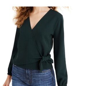 Madewell Texture and Threads green long sleeve Wrap Top